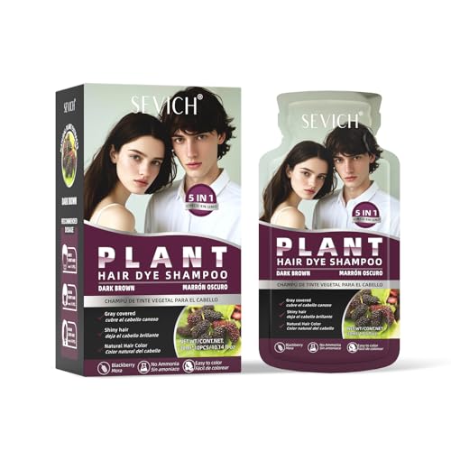 Sevich Pflanzliches Haarfärbeshampoo Sachets Für Frauen & Männer - Mit Maulbeerextrakt 10 Vorgemessene Packungen Ammoniakfrei Grauabdeckung 5-in-1 Farbe & Pflege (30ml/Sachet) Dunkelbraun von SEVICH