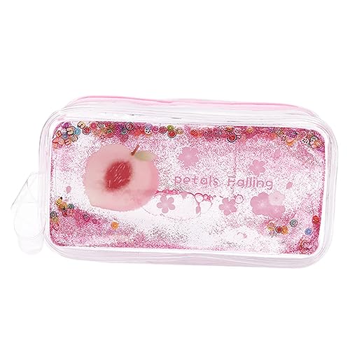 SEWACC Federmäppchen Mit Pfirsichmuster Glänzende PVC-stifttasche Mit Reißverschluss Tragbare Make-up-aufbewahrung von SEWACC