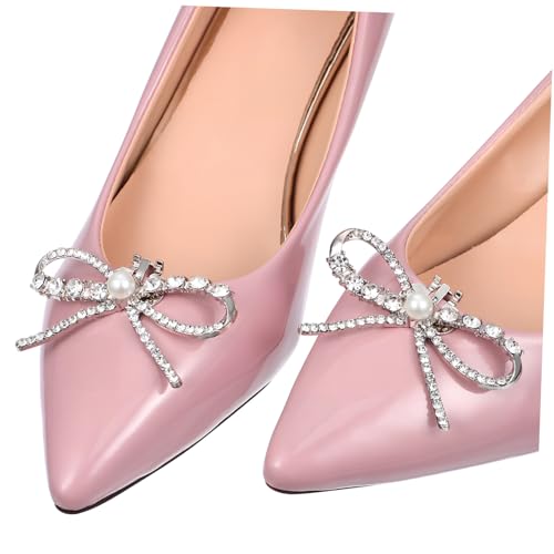 SEWACC 2 Stück Abnehmbare Strass Schleifen Schuhclips mit Funkelnden Perlen Stilvolle Schuhschmuck befestigung für Damen High Heels Sandalen und Flache Schuhe Vielseitige Schuhdekoration von SEWACC