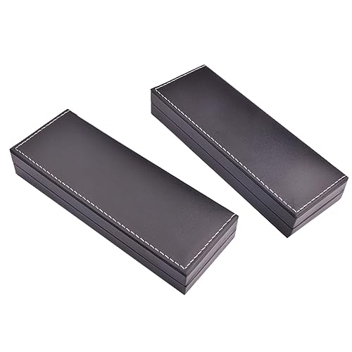 SEWACC 2 Stücke Pu Leder Stiftebox Stilvolle Mode Schreibwarenbox Tragbarer Bleistifthalter Geschäftsgeschenk Soft Close Schwarz von SEWACC
