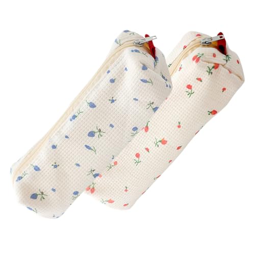 SEWACC 2 Stück Federmäppchen mit Blumenmuster Leichtes Reißfestes Schreibwaren Etui mit Großem Fassungsvermögen Waschbar mit Glattem Reißverschluss für Stifte Kosmetik Schule und Rosa von SEWACC