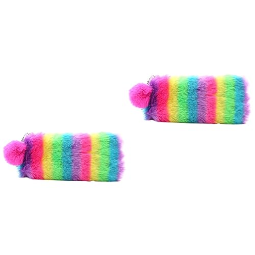 SEWACC 2 Stück Organisieren Sie Ihre Schreibwaren Regenbogen-Taschen: Flauschiges Federmäppchen Damen-Make-up-Taschen Pu-Futter von SEWACC