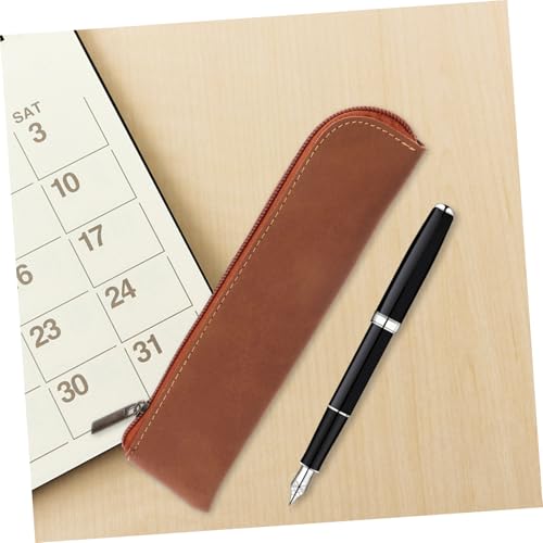 SEWACC 2 Stück Schlankes Ästhetisches Federmäppchen aus Dickem PU Leder Teiliges in Schwarz und Braun Vielseitige Stifttasche für Stifte Make Up Pinsel und Organizer Tragbar und von SEWACC