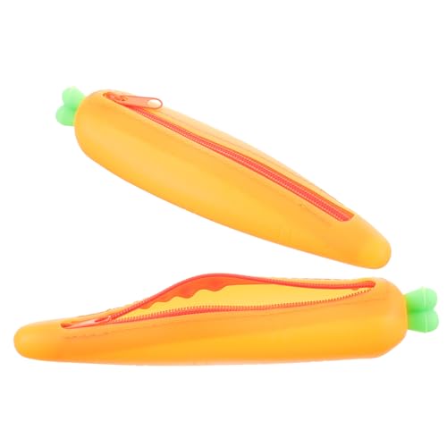 SEWACC 2 Stück Silikon Federmäppchen Karottenform Stiftetui Schreibwaren Organizer für Jungen Mädchen Weiches Strapazierfähiges Etui zur Aufbewahrung und Schutz von Stiften und Zubehör von SEWACC