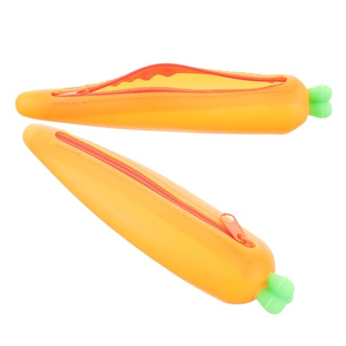 SEWACC 2 Stück Teiliges Silikon Federmäppchen Karottenform Großes Stifteetui Mädchen Jungen Schreibwarentasche Stifthalter Organizer Weich und Langlebig Tragbar von SEWACC