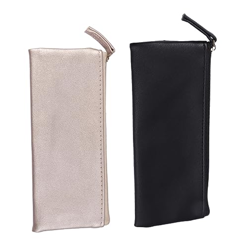 SEWACC 2stücke Schreibwaren Tasche Aus Pu-Leder Stiftetasche Für Studenten Stiftehalter Mit Reißverschluss Organizer Für Schreibwaren Minimalistisches Design Schwarz Gold Als von SEWACC