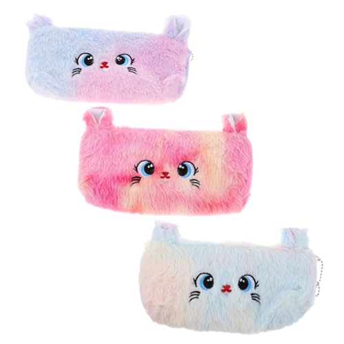 SEWACC 3 Stück Plüsch Katzen Mäppchen Zipper Federmäppchen Kosmetiktasche Organizer für Schule Büro Reise Mädchen Niedliches Tier Design von SEWACC