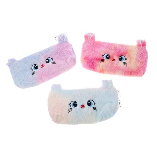 SEWACC 3 Stück Plüschkatze Bleistiftkoffer Reise-Kulturbeutel Katze Kosmetiktasche Make-up-Organizer für Toilettenartikel Katzen-Kosmetiktasche Stiftbeutel Kosmetischer Beutel Polyester von SEWACC