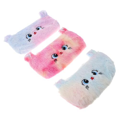 SEWACC 3 Stück Teiliges Federmäppchen Katze aus Flauschigem Plüsch mit Reißverschluss Farbverlauf Design Kompakt und Leicht Vielseitig als Stifteetui Kosmetiktasche und Reise Organizer von SEWACC