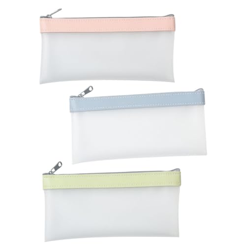 SEWACC 3 Stück Teiliges TPU Federmäppchen in Hellgrün Kirschblütenrosa und Nebelblau Transparente Große Stifttasche mit Reißverschluss Multifunktionale Aufbewahrungstasche für Schule von SEWACC