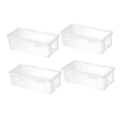 SEWACC 4 Stück Große Transparente Stiftebox mit Schnappbarem Verschluss Stapelbare Aufbewahrungsbox aus Kunststoff für Schule Büro Ordnung und Stifteorganisation von SEWACC