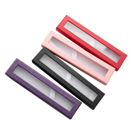 SEWACC 4 Stück Teiliges Papier Stiftbox mit Transparentem Sichtfenster Leere Geschenkverpackung für Einzelne Kugelschreiber Stabile Aufbewahrung Rot Schwarz Lila von SEWACC