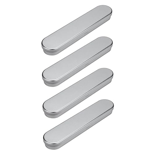 SEWACC 4 Stück Teiliges Stifteetui aus Langlebigem Hochwertigem Weißblech mit Fest Schließendem Deckel Aufbewahrungsbehältnis für Kugelschreiber Bleistifte und Pinsel Silberfarben von SEWACC