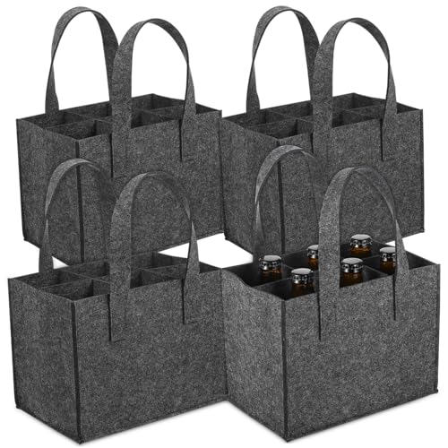 SEWACC 4 Stück Weinbeutelgeschenk Tasche Weinbeutel mit Trennwand wiederverwendbar Weinträger 6 Flaschen Reisen Filzflaschenbeutel Filzgetränkebeutel Flaschenträger aus Filz gefühlt Grau von SEWACC