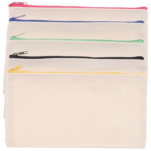 SEWACC 5 Stück Canvas Reißverschluss Tasche Leere Kosmetiktasche zum Bemalen Stabile Schminktasche aus Segeltuch Multifunktionale Stifttasche DIY Graffiti Kulturbeutel für Damen und von SEWACC