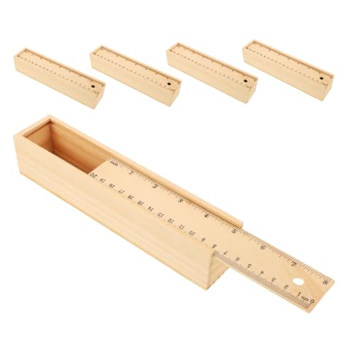 SEWACC 5 Stück Kompaktes Teiliges Holz Stifteetui mit Schublade und Integriertem Lineal Stabiles Schreibwaren Organizer für Schüler Büro und DIY Praktisches Aufbewahrungskästchen von SEWACC