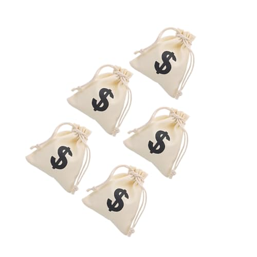 SEWACC 5 Stück Teiliges Canvas Geldbeutel mit Dollarzeichen Kordelzugverschluss Vielseitige Stofftaschen für Partygeschenke Aufbewahrung und Dekoration Strapazierfähiges Beige von SEWACC