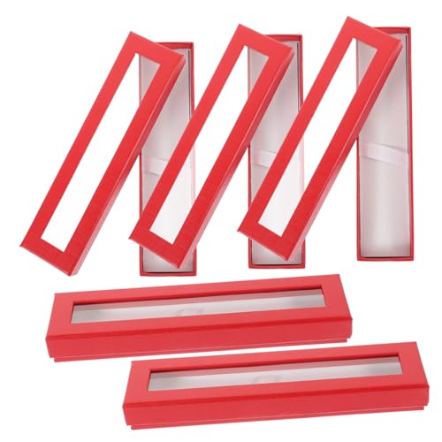 SEWACC 5 Stück Teiliges Stifte Aufbewahrungsbox Papier mit Durchsichtigem Sichtfenster Leerer Pen Organizer für Kugelschreiber und Füllfederhalter Stabile Geschenkverpackung Rot von SEWACC