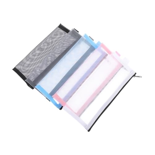 SEWACC 5 Stück Teiliges Transparente Nylon Netz Federmäppchen mit Reißverschluss Wiederverwendbar Praktische Stifttasche für Büro Schule und Reisen Vielseitiger Schreibwaren Organizer von SEWACC