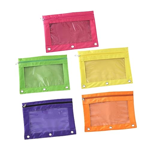SEWACC 5stücke Ring-federmäppchen Mit Reißverschluss Transparent Großkapazitiv Oxford-federmäppchen Gelb Lila Orange Rosé Und Grün von SEWACC