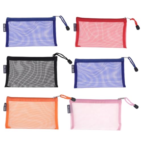 SEWACC 6 Stück Teiliges Netz mesh Zipper Taschen Multifunktionale Kosmetiktaschen und Stifttaschen aus Nylon Leichte Reise Organizer für Schule Büro und Unterwegs Transparent und von SEWACC