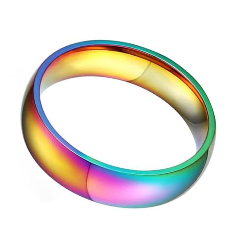 SEWACC Bunter Titanstahl Regenbogenring Damenring Modisch Eleganter Schmuck Glatte Oberfläche für Alltag und Besondere Anlässe von SEWACC