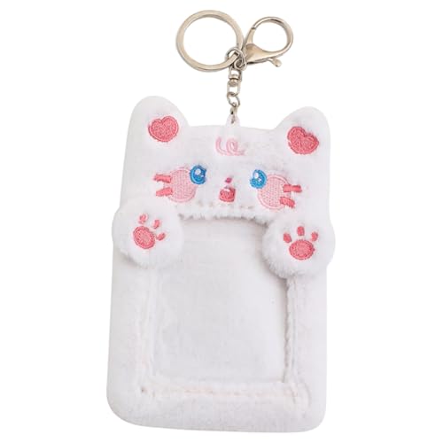 SEWACC Cartoon-Tier-kartenetui Schlüsselanhänger Plüsch Ausweishalter Hülle Für Lehrer Und Studenten Weiße Katze von SEWACC