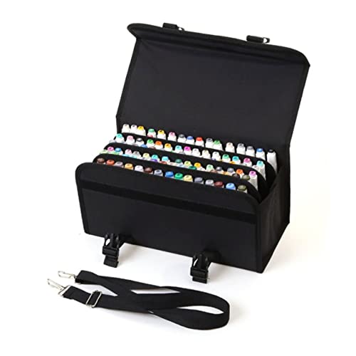 SEWACC Fächer Marker Stifttasche mit Reißverschluss Großer Stauraum Abnehmbarer Markerhalter mit Elastischem Ring Schultergurt Robuste Aufbewahrungstasche für Marker und Lippenstifte von SEWACC