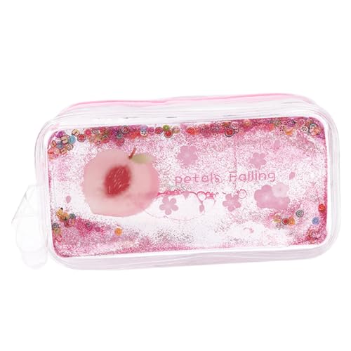 SEWACC Shiny PVC Federmäppchen mit Quicksand Design Transparente Kosmetiktasche mit Reißverschluss Große Kapazität Langlebig und Praktisch Tragbar für Schule und Makeup Rotes von SEWACC