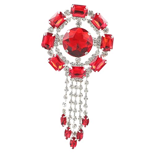 SEWACC Strass Brosche mit Quasten Dekorative Anstecknadel für Damen Festliche Blütenbrosche für Kleider Taschen und Accessoires Modischer Modeschmuck in Leuchtendem Rot von SEWACC