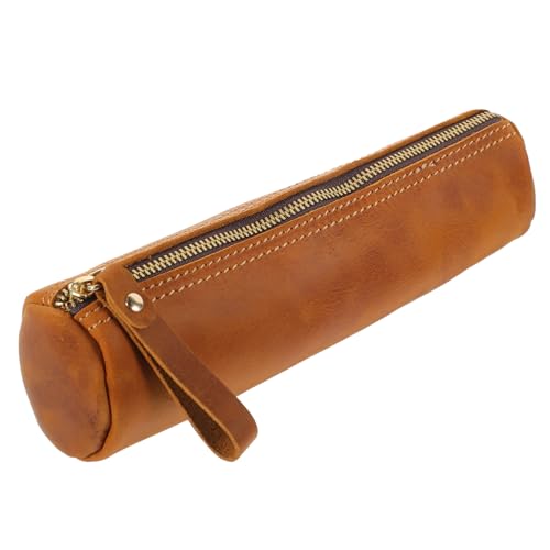 SEWACC Vintage Echtes Leder Stiftetui Stifteetui für Schule Büro Praktische Aufbewahrungstasche für Stifte und Schreibwaren Robustes Federmäppchen Braun Geeignet für Schüler und von SEWACC