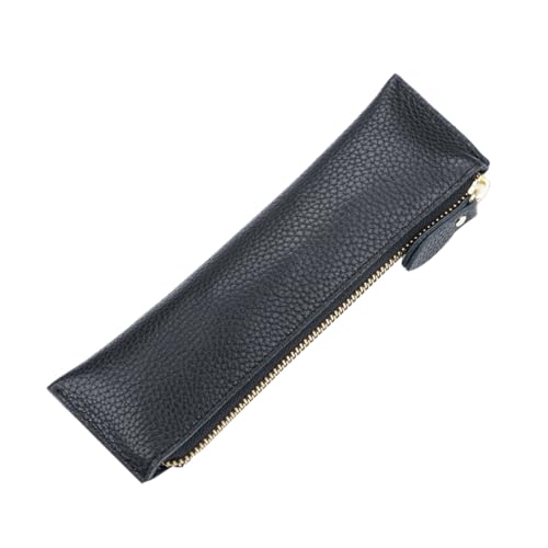 SEWACC Vintage Echtes Leder Stiftetui mit Strukturierter Oberfläche Kreatives Schwarzes Federmäppchen Schützende Aufbewahrungstasche für Füller und Schreibgeräte für Schule Büro und von SEWACC