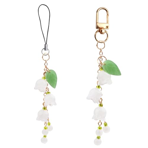 Handy-Armband und Schlüsselanhänger, Motiv: Maiglöckchen, Glasblume, Jadeblatt-Perlen, Handy-Schlüsselband für Damen, Handys, Taschen, Schlüsselanhänger, Kamera-Dekoration Handy-Armband und Schlüsselanhänger, Motiv: Maiglöckchen, Glasblume, Jadeblatt-Perlen, Handy-Schlüsselband für Damen, Handys, Taschen, Schlüsselanhänger, Kamera-Dekoration von SEWFLWPCH