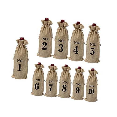 SEWOART 10 Stück Weinflaschentaschen Aus Leinen Mit Zahlen Für Hochzeit Vintage-flaschentaschen Für Weinflaschen von SEWOART
