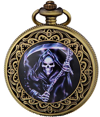 SEWOR Bronze Emaille Handwerk Muster Japan Quarzwerk Taschenuhr mit Doppelkette (Metall & Leder) (Tod), Death, Japanisch von SEWOR