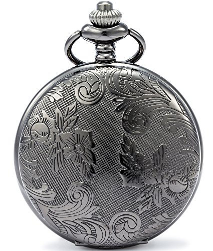SEWOR Blumen Fall Shell Zifferblatt Japanisches Quarz-Uhrwerk Taschenuhr mit Fashion Double Kette (Metall & Leder) (Schwarz) von SEWOR