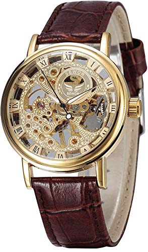 SEWOR Herren Mechanische Skelett aufziehbar transparent Armbanduhr mit Vintage Style. SEWOR Herren Mechanische Skelett aufziehbar transparent Armbanduhr mit Vintage Style. von SEWOR
