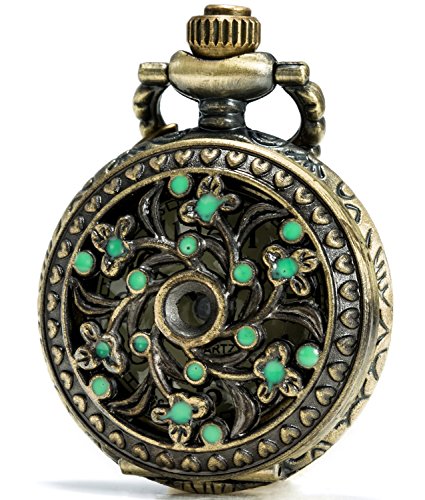 SEWOR Modische Quarz-Taschenuhr mit doppelter Kette aus Metall und Leder, Glatte Oberfläche, Muschel-Zifferblatt, Japanisches Quarzuhrwerk … (Grüner Fleck) von SEWOR
