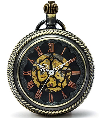 SEWOR Big Fall Blume Zifferblatt Lupe Glas Mechanische Hand Wind Taschenuhr (Bronze) von SEWOR