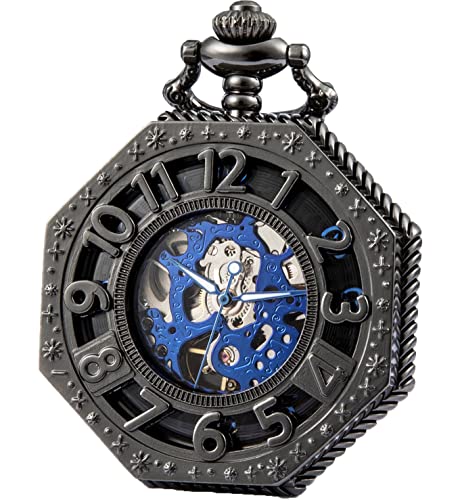 SEWOR Octagon Old School Stil Hohl römischen Ziffern mechanische Handaufzugwerk Taschenuhr von SEWOR