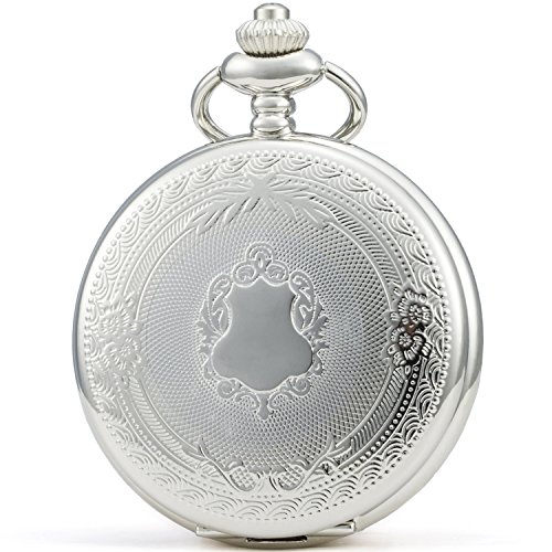 SEWOR Klassische Taschenuhr, gemustertes Gehäuse, Mechanisches Uhrwerk mit Handaufzug, Geschenkbox aus Leder (Weiß) von SEWOR
