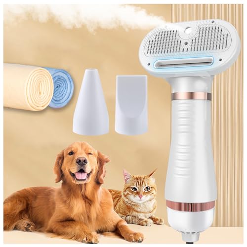 Hunde Föhnbürste, Tragbares 4-in-1 Mit Dampfglätterbürste Und 3 Heizstufen Hunde Föhnbürste, Mit einem Handtuch für Hund, Katze oder andere Haustiere von SEXIPLEXIX