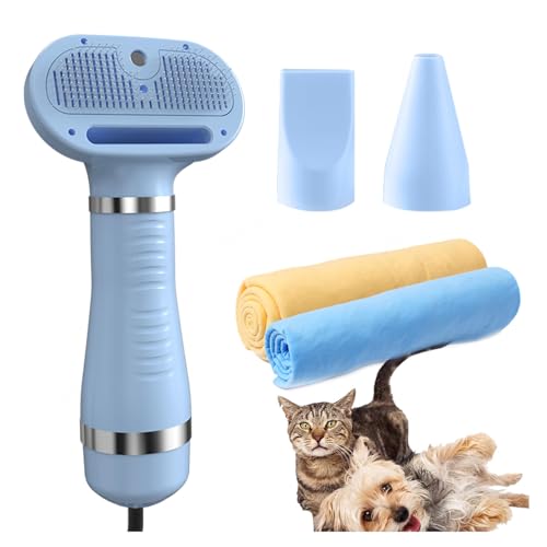 Hunde Föhnbürste, Tragbares 4-in-1 Mit Dampfglätterbürste Und 3 Heizstufen Hundefön Blower, Mit einem Handtuch für Hund, Katze oder andere Haustiere,blue von SEXIPLEXIX
