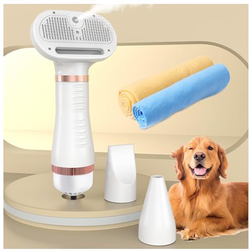 Hunde Föhnbürste, Tragbares 4-in-1 Mit Dampfglätterbürste Und 3 Heizstufen Hundefön Blower, Mit einem Handtuch für Hund, Katze oder andere Haustiere,white von SEXIPLEXIX