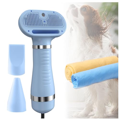 Hunde Föhnbürste, Tragbares 4-in-1 Mit Dampfglätterbürste Und 3 Heizstufen Hundestaubsauger Mit Bürste, Mit einem Handtuch für Hund, Katze oder andere Haustiere,blue von SEXIPLEXIX