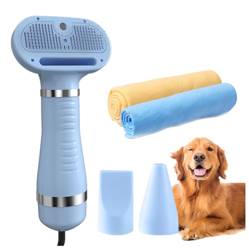 Hunde Föhnbürste, Tragbares 4-in-1 Mit Dampfglätterbürste Und 3 Heizstufen Hundestaubsauger Mit Bürste, Mit einem Handtuch für Hund, Katze oder andere Haustiere,blue von SEXIPLEXIX