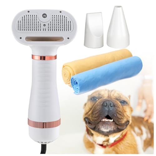 Hunde Föhnbürste, Tragbares 4-in-1 Mit Dampfglätterbürste Und 3 Heizstufen Hundestaubsauger Mit Bürste, Mit einem Handtuch für Hund, Katze oder andere Haustiere,white von SEXIPLEXIX