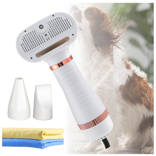 Hunde Föhnbürste, Tragbares 4-in-1 Mit Dampfglätterbürste Und 3 Heizstufen Hundestaubsauger Mit Bürste, Mit einem Handtuch für Hund, Katze oder andere Haustiere,white von SEXIPLEXIX