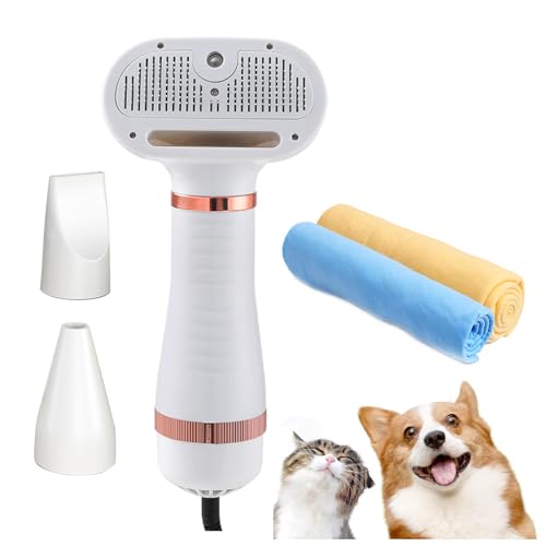 Hunde Föhnbürste, Tragbares 4-in-1 Mit Dampfglätterbürste Und 3 Heizstufen Katzen Bürste, Mit einem Handtuch für Hund, Katze oder andere Haustiere,white von SEXIPLEXIX