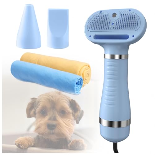 Hunde Föhnbürste, Tragbares 4-in-1 Mit Dampfglätterbürste Und 3 Heizstufen Katzenbürste Mit Wasser, Mit einem Handtuch für Hund, Katze oder andere Haustiere,blue von SEXIPLEXIX